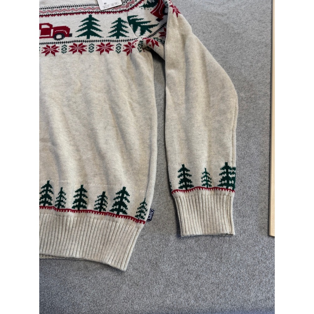 Chaps Christmas Sweater Mens L Oatmeal Heather New Red Truck Holiday Fair Isle - Picture 3 of 12